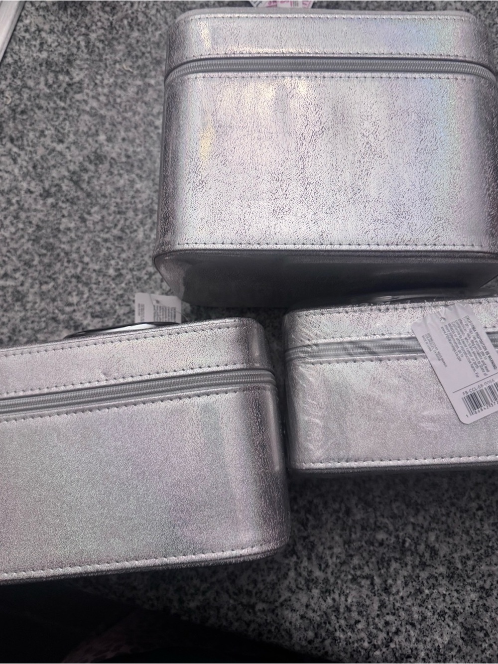 Silver Metallic Travel Cosmetic Case - Set of 3